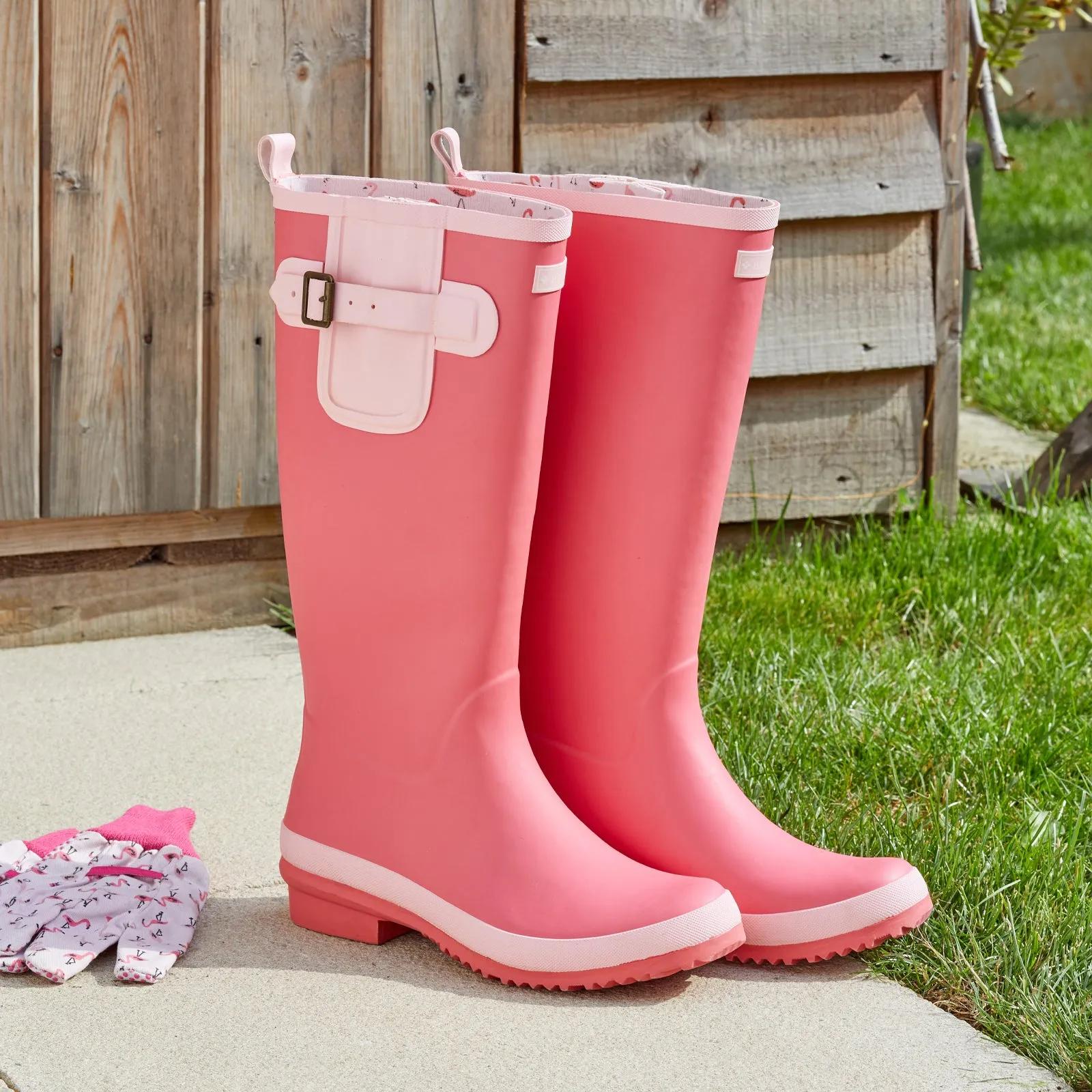 Ladies Rubber Wellingtons Briers Flamboya Flamingo