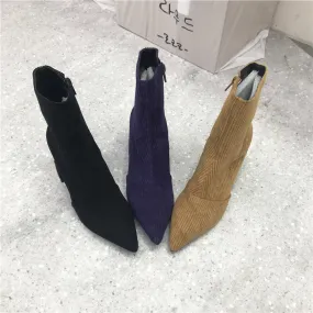 LUXE SEVEN DESIGN CORD BLOCK HEEL ANKLE BOOTS