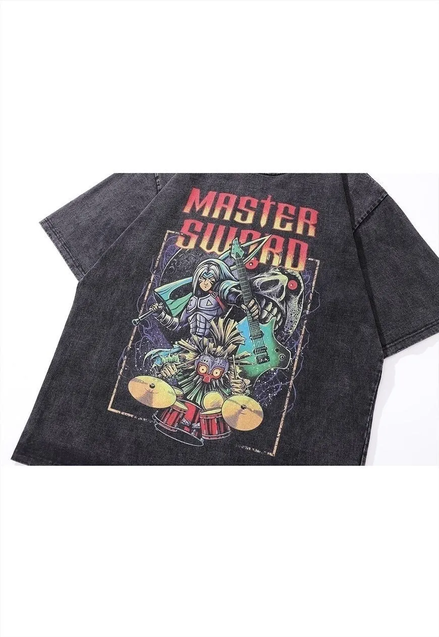 Master sword t-shirt Zelda tee vintage wash Japanese top