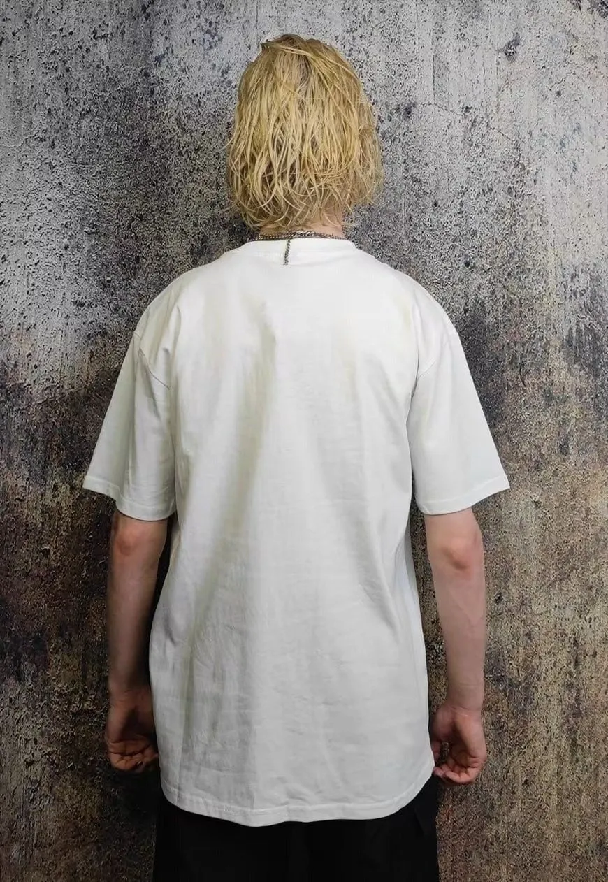 Pirate print t-shirt old sailing tee ship retro top in white