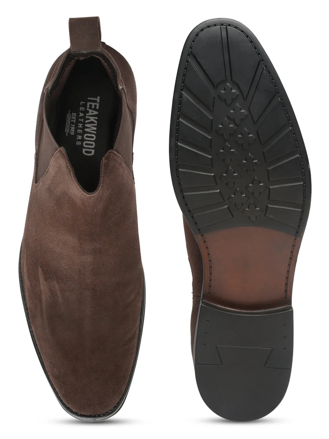 Teakwood Leathers Men Brown Suede Chelsea Boots