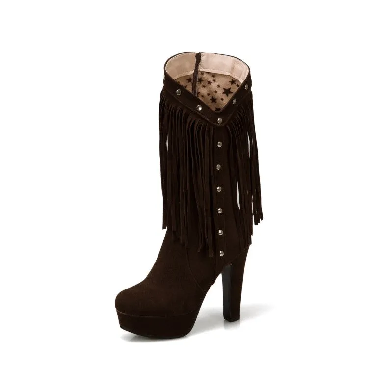 Women's Tassel Platform High Heel Short Boots