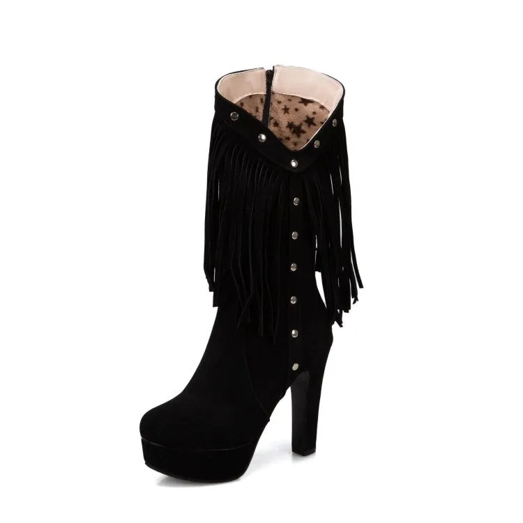 Women's Tassel Platform High Heel Short Boots