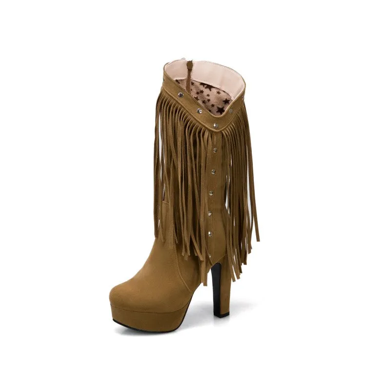 Women's Tassel Platform High Heel Short Boots