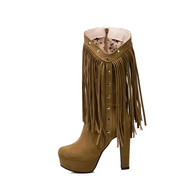 Women's Tassel Platform High Heel Short Boots
