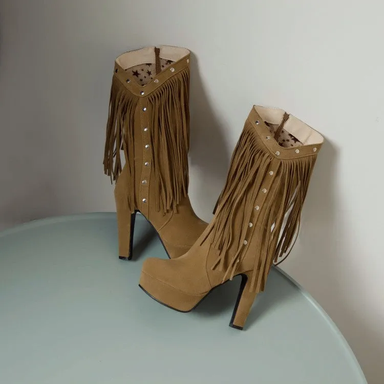 Women's Tassel Platform High Heel Short Boots